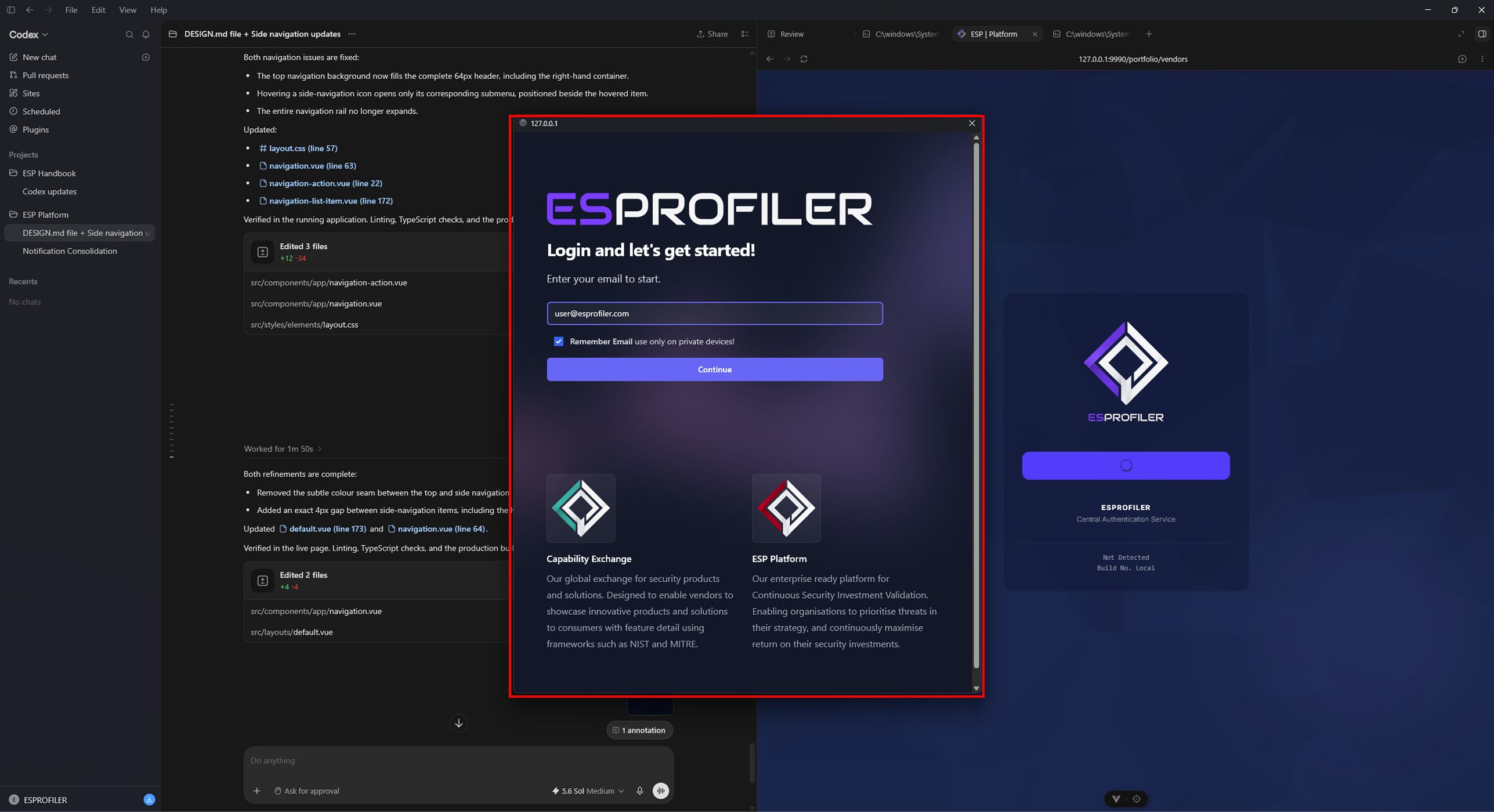 Open the authentication iframe in the Codex browser